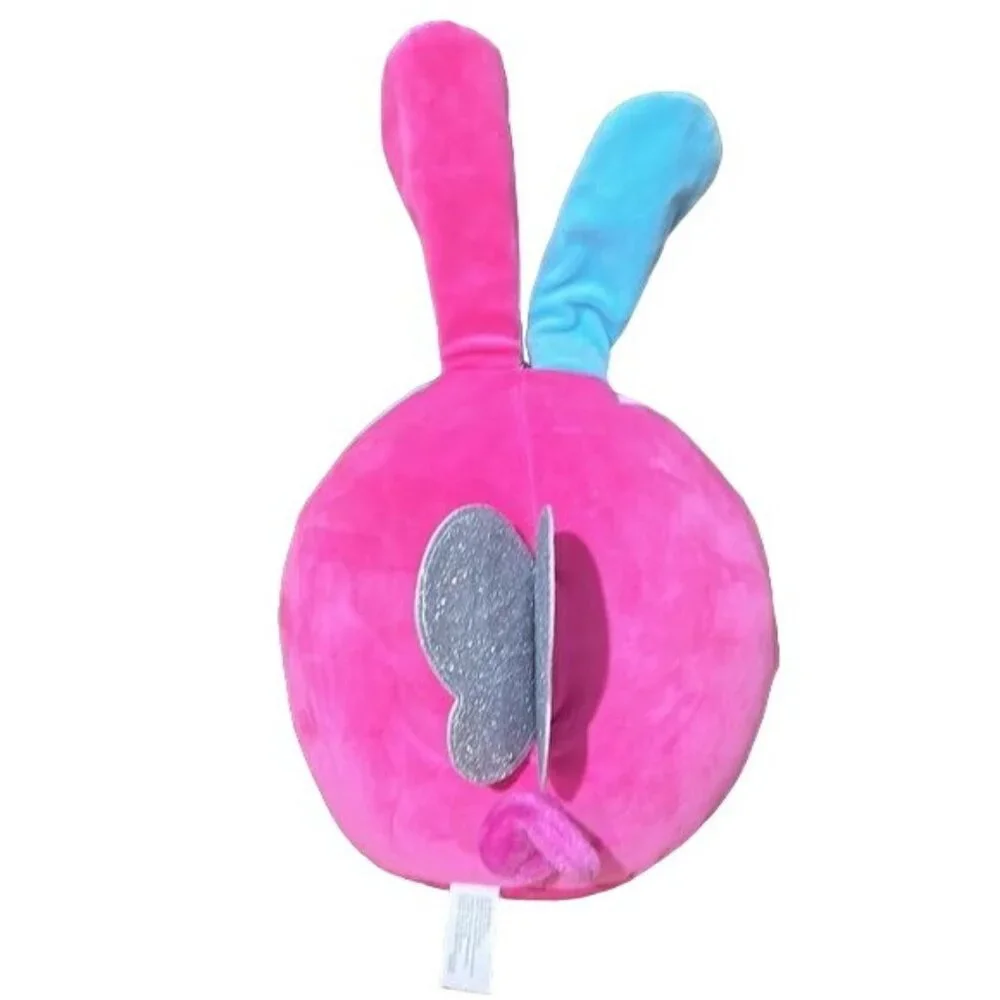 Rainbow Unicorn Bunny Plush Toy With Sparkly Ears & Heart Pink & Blue 12" - Picture 4 of 11